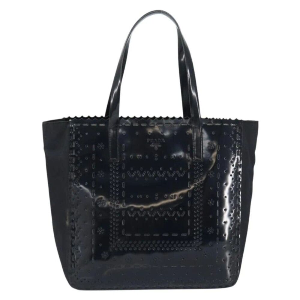 Prada Vintage Tote Tessuto With Leather Black Patent_Leather Tote Bag Bag